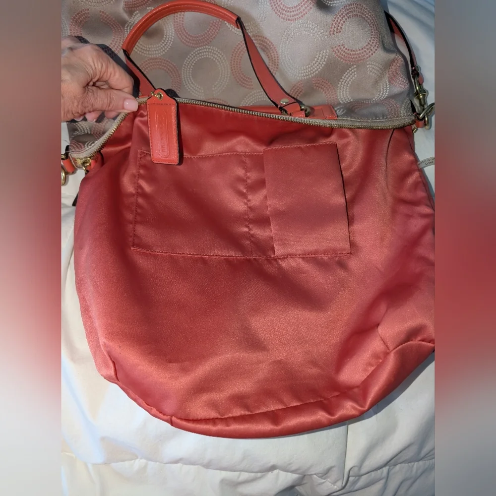 Coach Ashley Dotted Op Art Beige & Coral Satchel Detachable Shoulder Strap